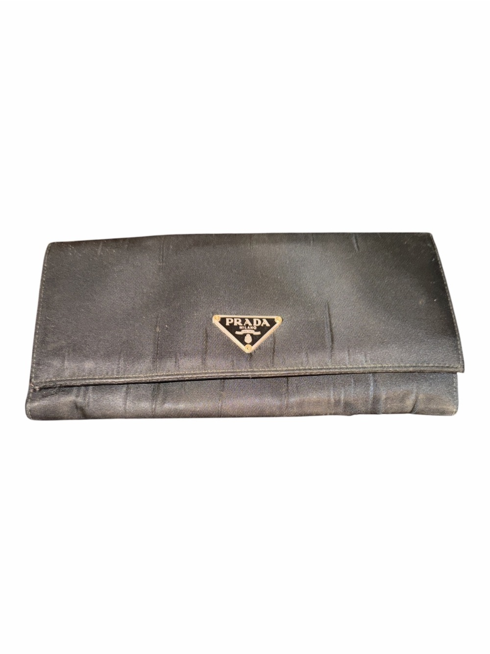 ⁠PRADA Vintage Black Tessuto Nylon & Saffiano Leather Flap Continental Wallet⁠